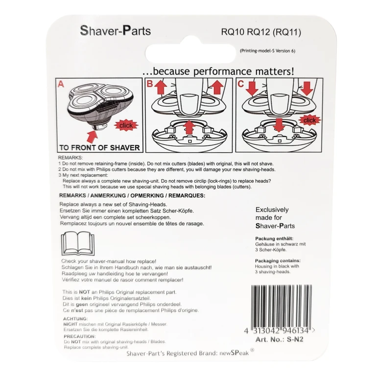 Shaver-Parts scheerhoofd voor Philips RQ10 en RQ12 scheerapparaten