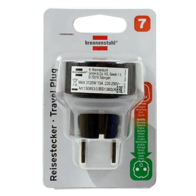 Brennenstuhl Reisstekker Zwart UK(F)-NL(M) 250V 13A 1 stuk