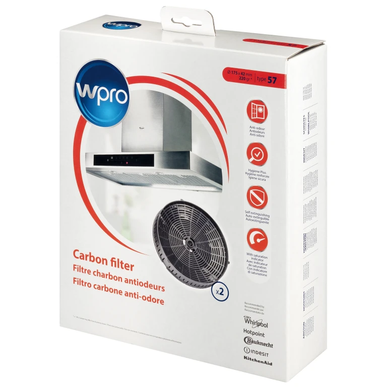 Wpro Koolstoffilter Rond Ø175x42mm - Set van 2 stuks