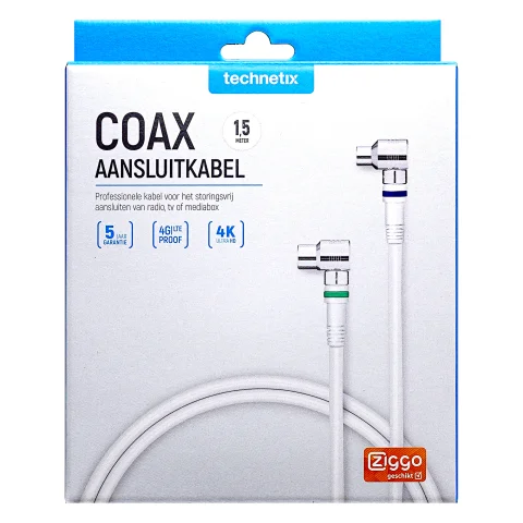 aansluitkabel 9.5mm(M)-(F) haaks 1,5m wit - 11201510