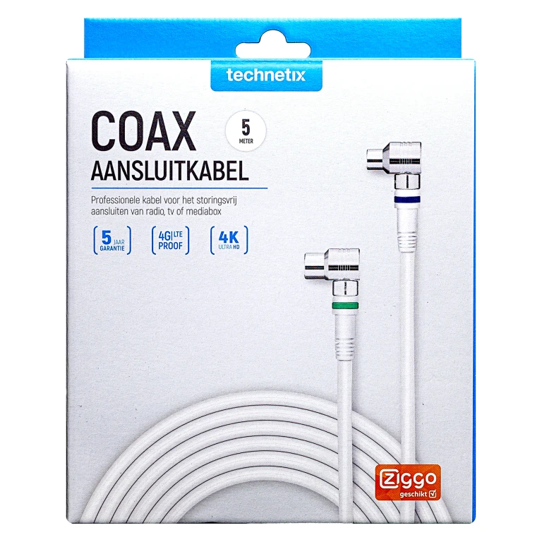 TECHNETIX Coax-kabel Wit 5,0m Haaks 9,5mm (M)-(F) 11201530