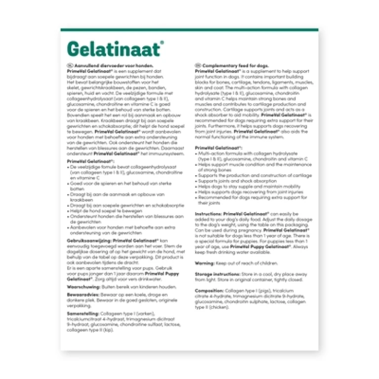 Primeval Voedingssupplement Gelatinaat Hond 500 gr