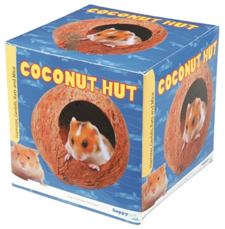 Happy Pet Kokosnoot Huisje voor Knaagdieren - 1 stuk - 12x11x11 cm