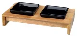Trixie Voerset voor hond - Keramiek met houten onderstel - Zwart - 2 stuks