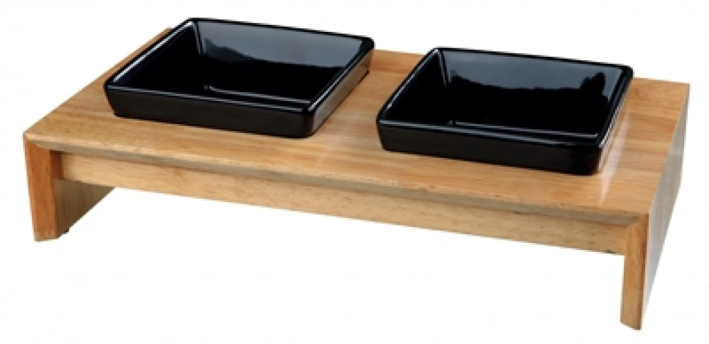 Trixie - Voerset - Keramiek met houten onderstel - Zwart