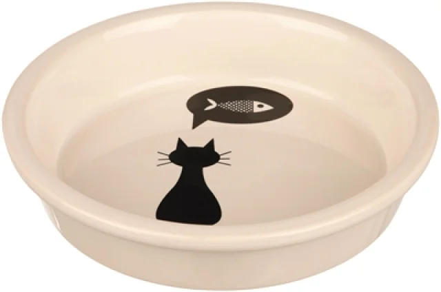 Trixie voerbak - Keramiek - Wit - Met silhouette - Kat - 250 ml - 13 cm