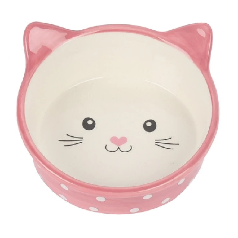 Happy Pet Voerbak voor Kat Polka Roze/Crème - 300 ml - 1 stuk