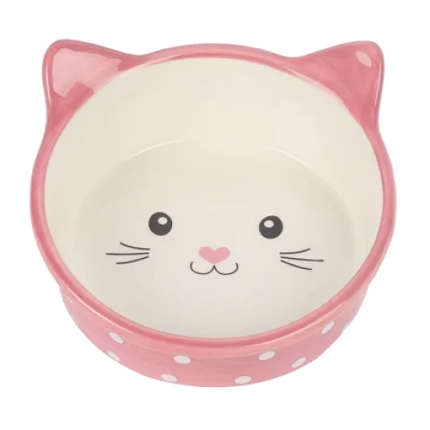 Happy Pet - Voerbak kat - Polka - Roze/Creme - 300 ml