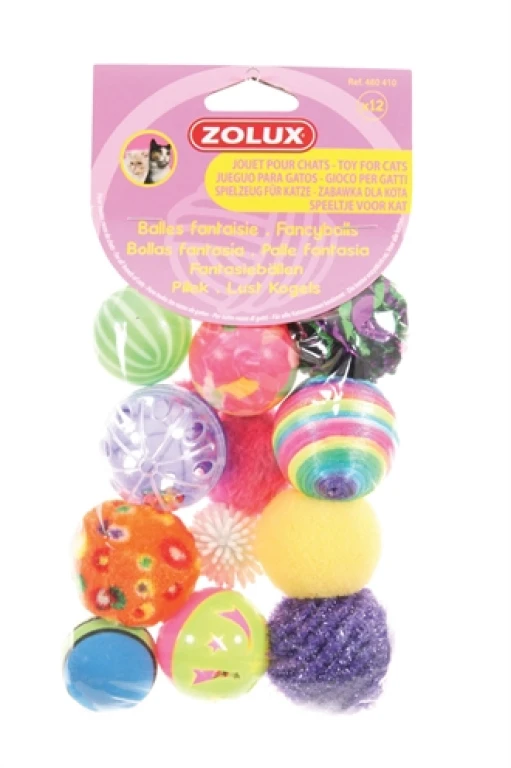 Zolux Fancy Gekleurde Ballen Kattenspeelgoed - Set van 12 stuk