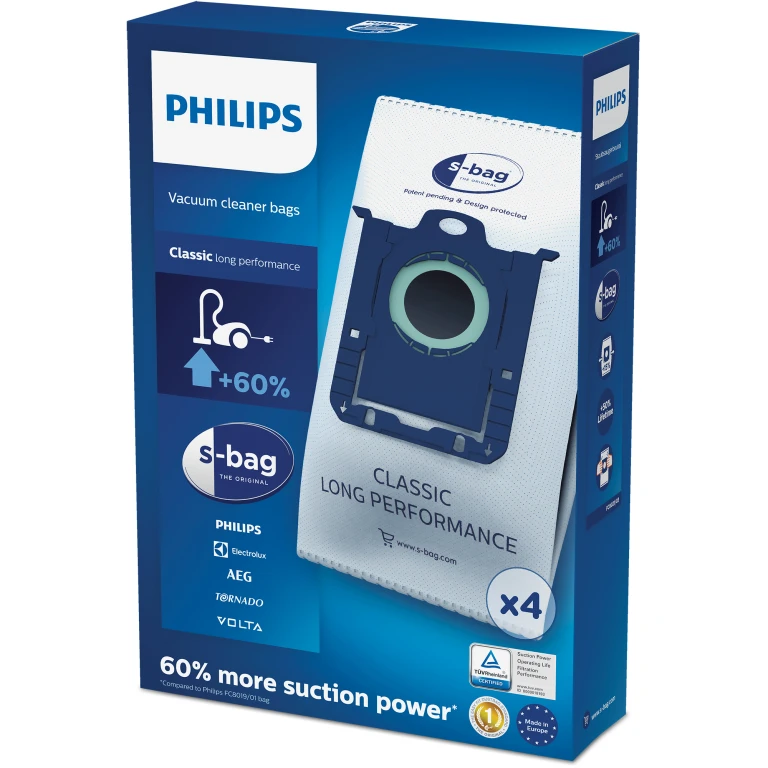 Philips S-Bag Long Performance stofzuigerzakken fleece - set van 4
