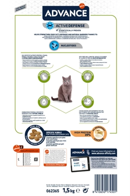 Advance Kat Droogvoer Junior Sterilised Chicken - 1.5 kg