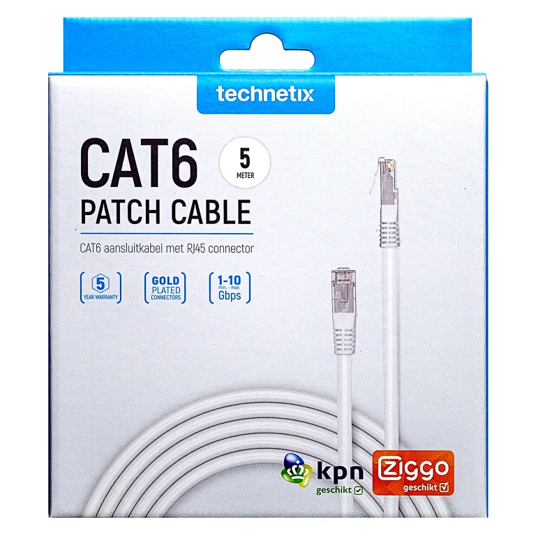 TECHNETIX UTP-netwerkkabel CAT6 Wit 5,0m - 1 stuk