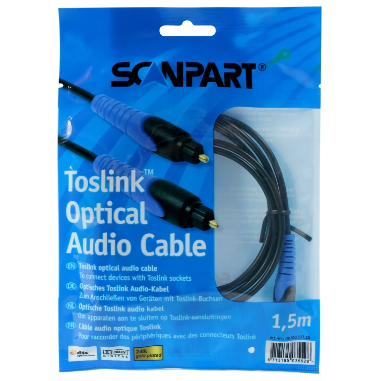 Scanpart Toslink-kabel 1,5m Verguld - 1 stuk