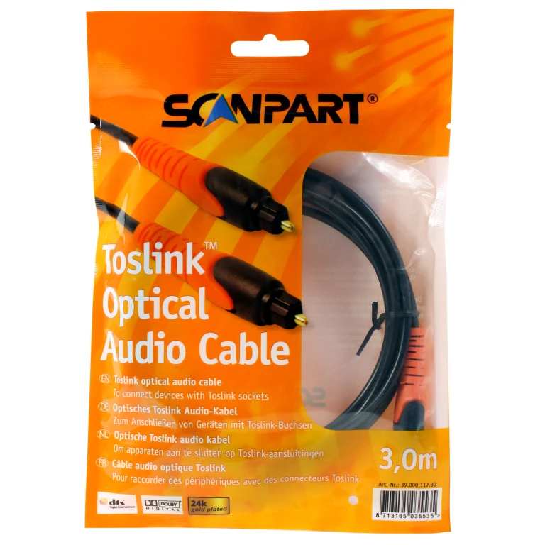 Scanpart Toslink-kabel 3,0m 24k verguld - 1 stuk