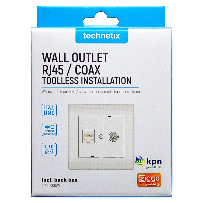 TECHNETIX Wandcontactdoos Wit RJ45-Coax - 1 stuk