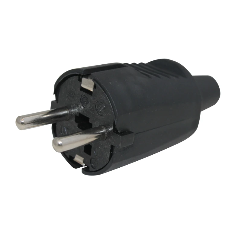 Merkloos Stekker Zwart Recht +RA 10/16A 250V 1 stuk PVC