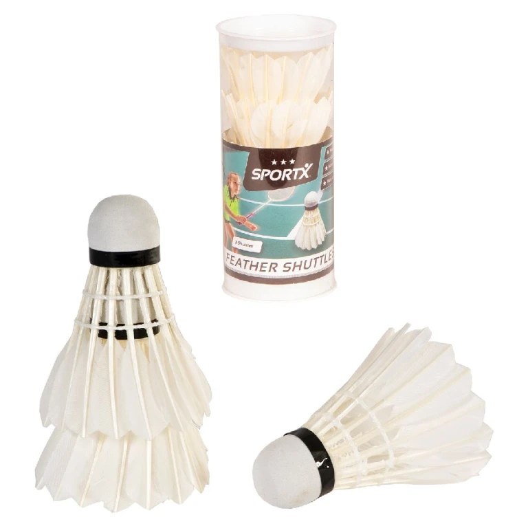 SportX Badmintonshuttles met veren - Wit - set van 3