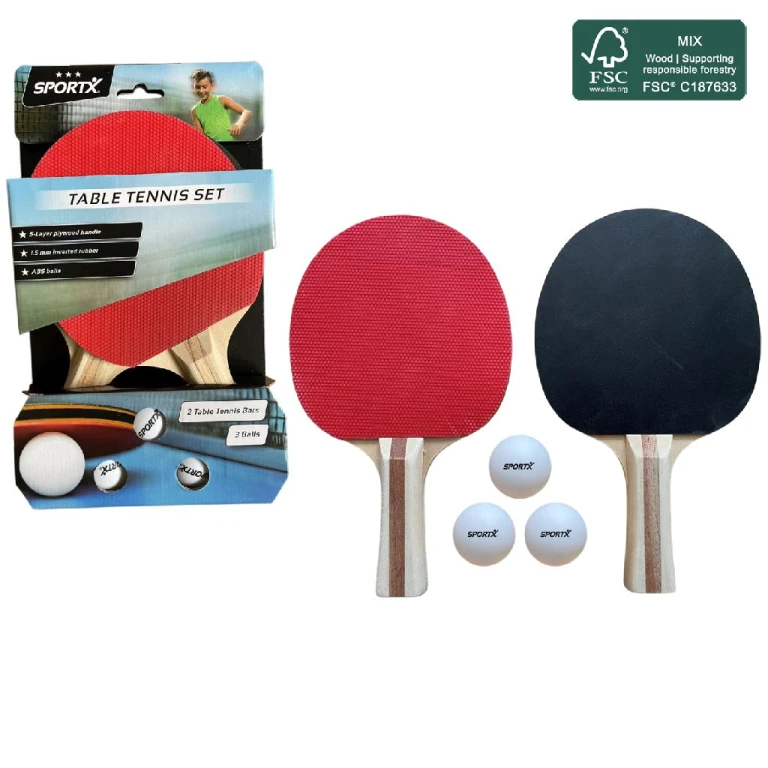 SportX Tafeltennisset 3 Ster FSC met 2 Batjes en 3 Ballen