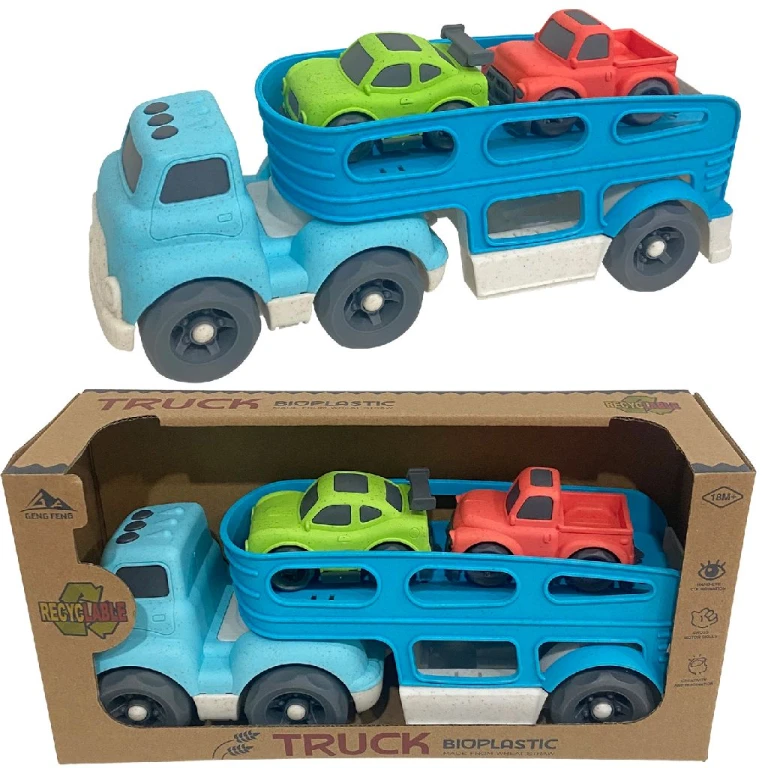 Speelgoedvrachtwagen Autotransporter Bioplastic Rood/Zwart 30 cm