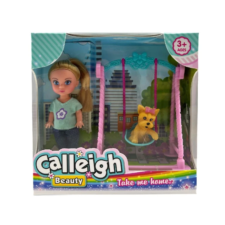 Calleigh Mini Pop met Hond op Schommel - 1 stuk
