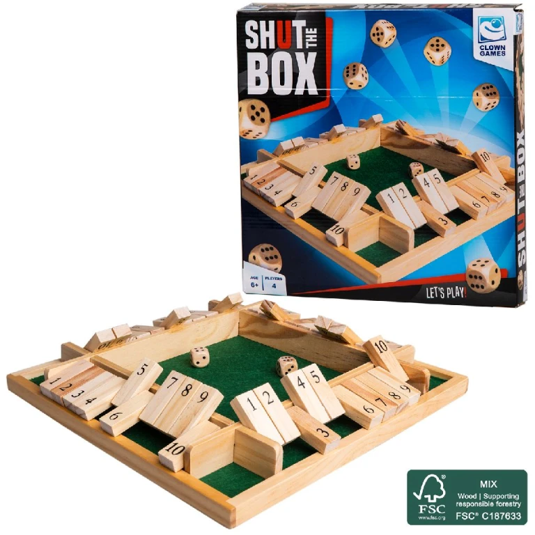 Clown Games Shut the Box houten bordspel - 1 stuk