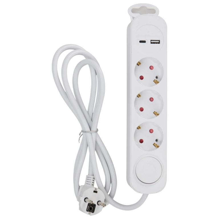 Stekkerdoos 3-voudig wit met USB A+C en schakelaar - 1 stuk