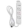 Stekkerdoos 3 Weg Wit 140cm Aan/Uit + USB A+C