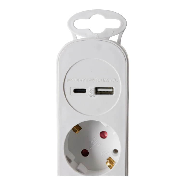 Stekkerdoos 3-voudig wit met USB A+C en schakelaar - 1 stuk