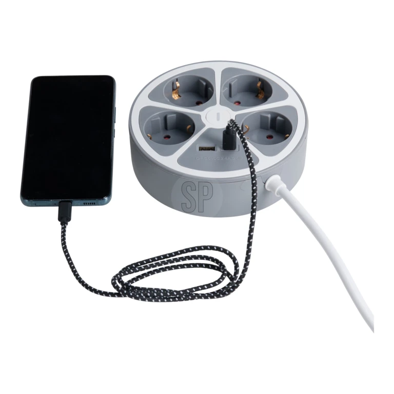 TCD Ronde Stekkerdoos 4-voudig Wit 140 cm met Schakelaar en USB A+C - 1 stuk