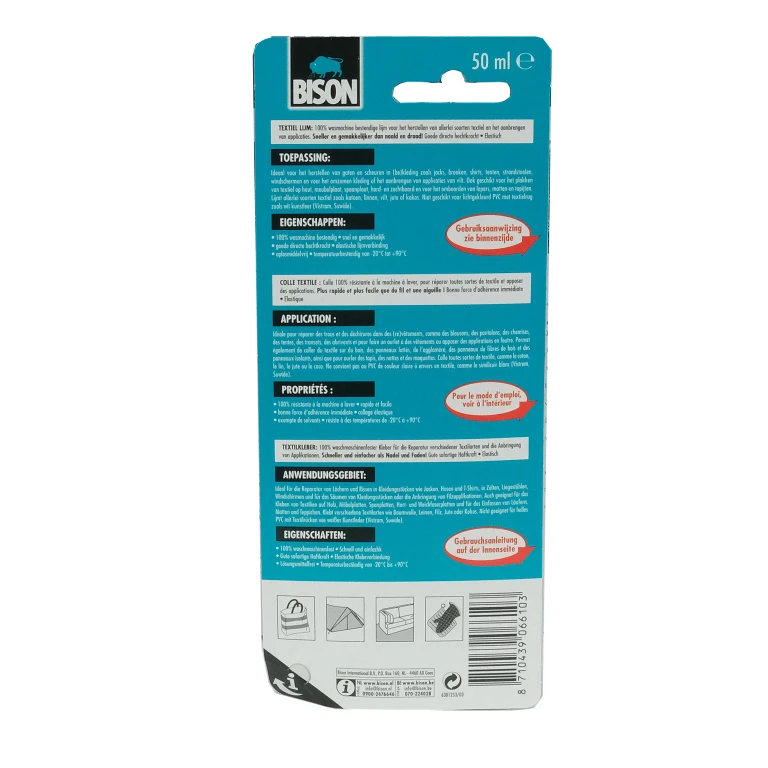 Bison Textiellijm 50ml Transparant Elastisch 1 stuk
