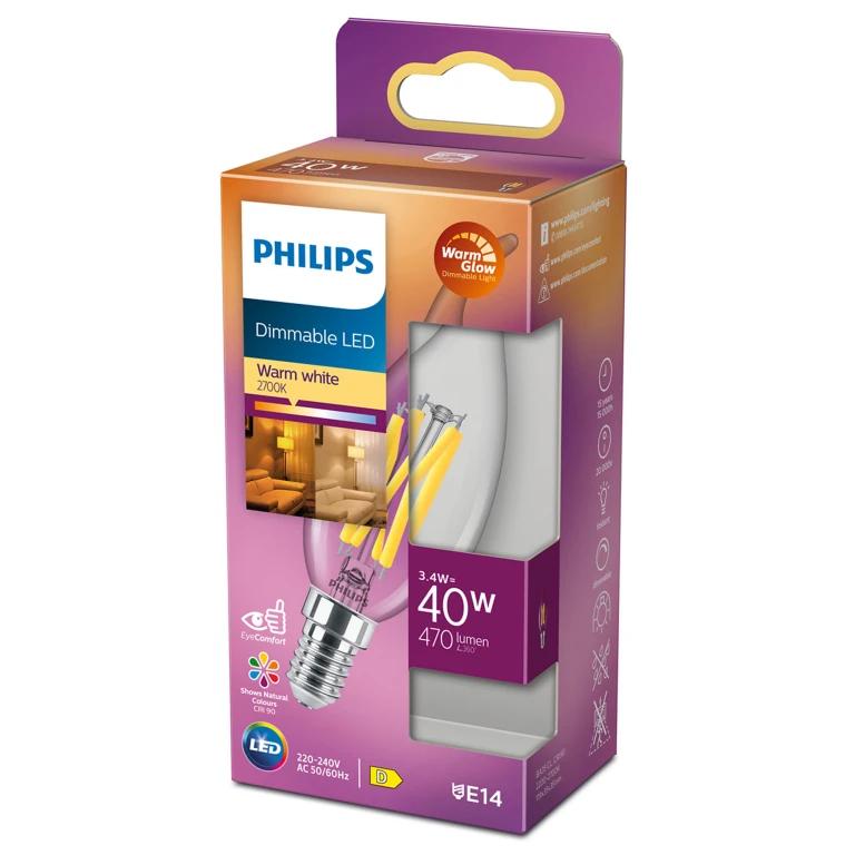 Philips LED kaarslamp E14 3.4W 470Lm helder dimbaar - 1 stuk