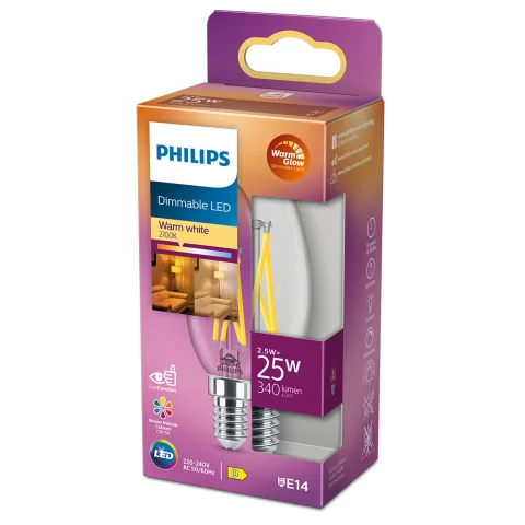 Philips LED lamp E14 2.5W 340Lm kaars helder dimbaar