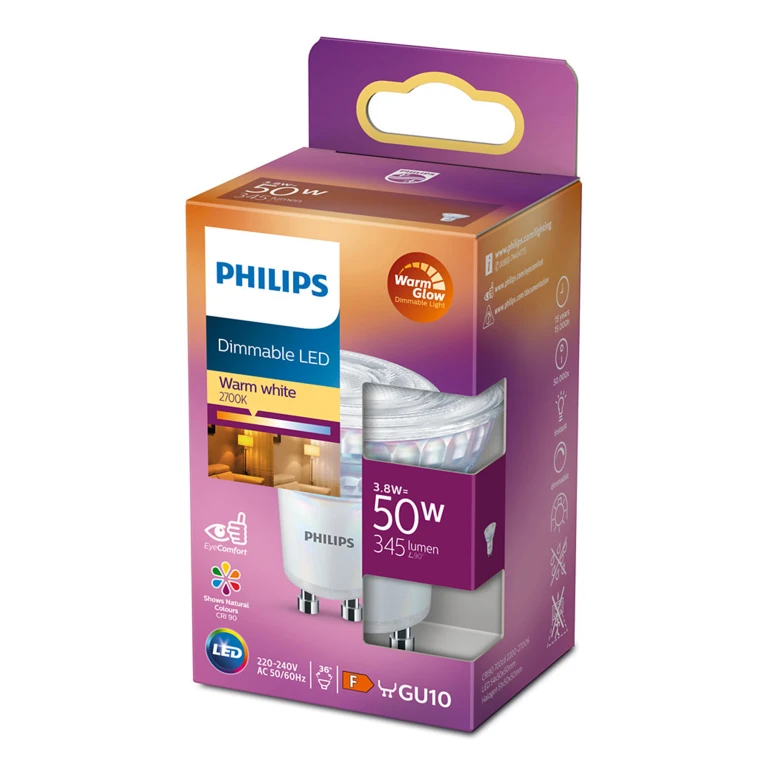 Philips LED Spot GU10 3.8W 345 Lm Dimbaar Warm Glow - 1 stuk