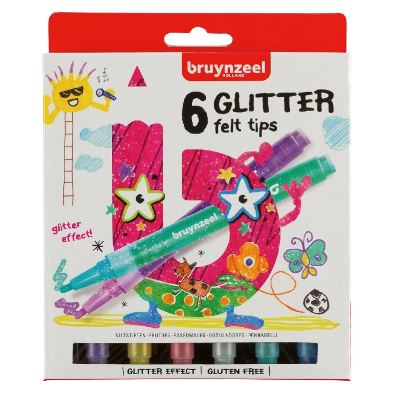 Bruynzeel Glitter Viltstiften - Set van 6 stuks - 5+