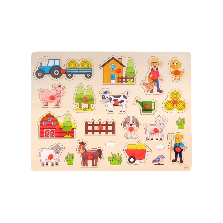 Houten Knopjes Puzzel Boerderij 40x30cm - 1 stuk