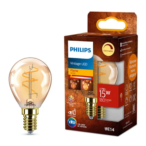 LED Lamp 15W E14 180Lm Dimb. kogel filament gold