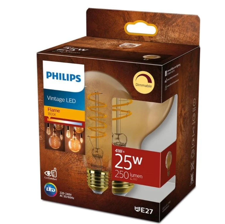 Philips LED Lichtbron E27 25W 250Lm Dimbare Bol Filament Gold - 1 stuk