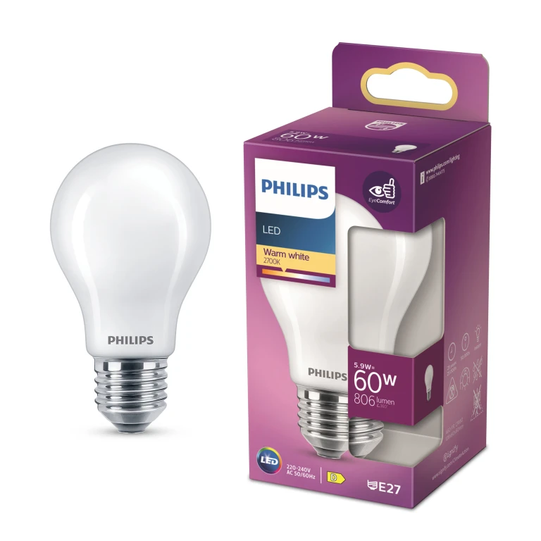 Philips LED Lichtbron E27 60W 806 Lm Peer Mat - 1 stuk