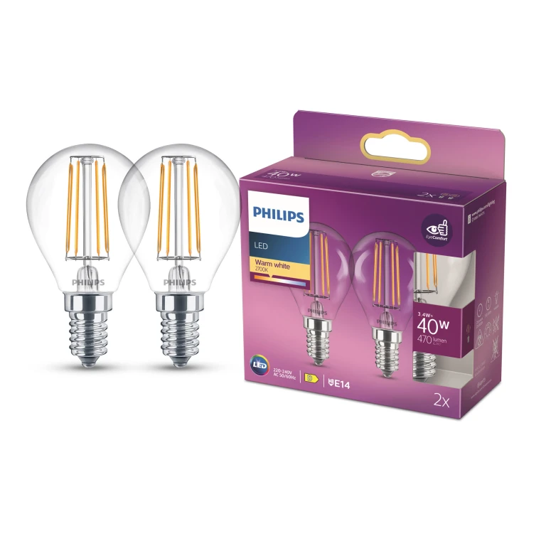 Philips LED Kogellamp E14 470 Lm 2700K - set van 2