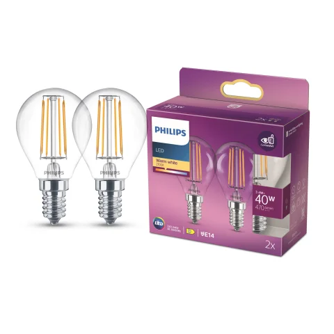 LED Lamp 40W E14 470Lm kogel filament 2 st.