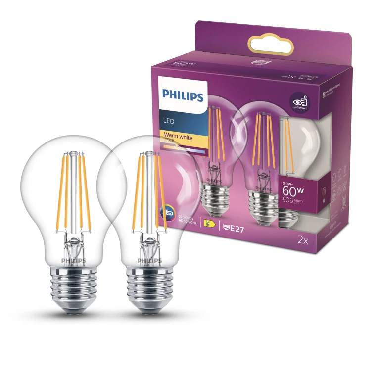 Philips LED peerlamp E27 806lm 2700K - set van 2
