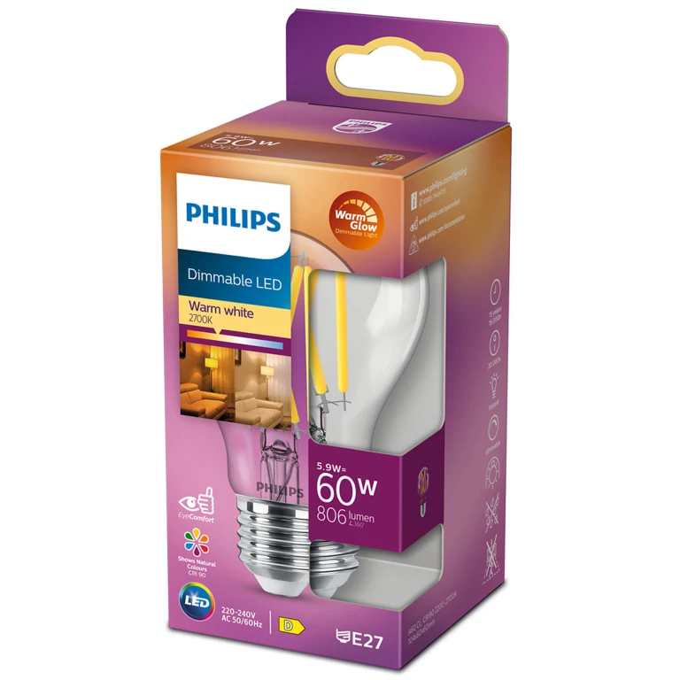 Philips LED lichtbron E27 peer helder dimbaar 806 Lm - 1 stuk
