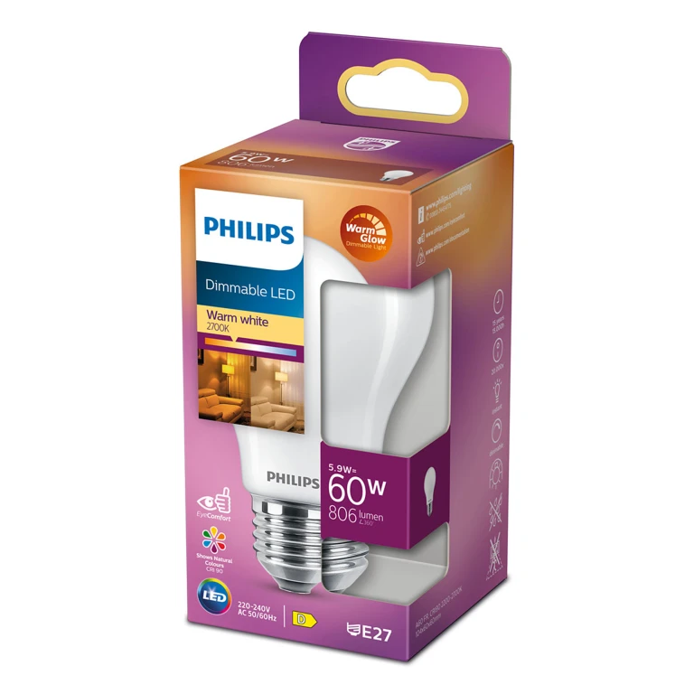 Philips LED lichtbron E27 peer mat dimbaar 806lm - 1 stuk