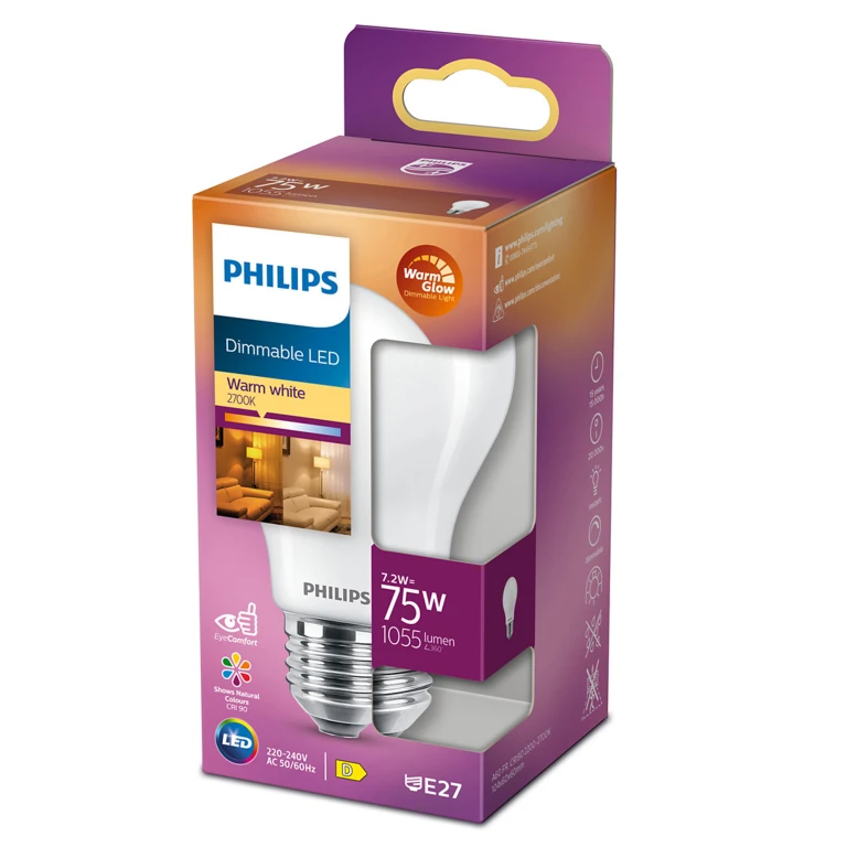 Philips LED lamp E27 7,2W 1055lm peer mat dimbaar - 1 stuk