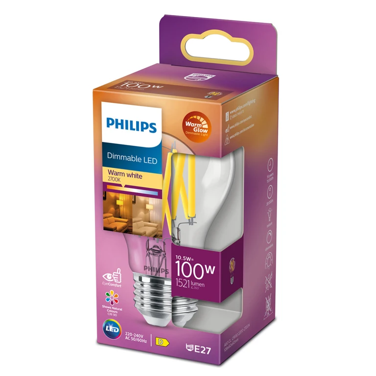Philips LED Filament Lamp E27 10,5W 1521 Lm A60 Dimbaar - 1 stuk