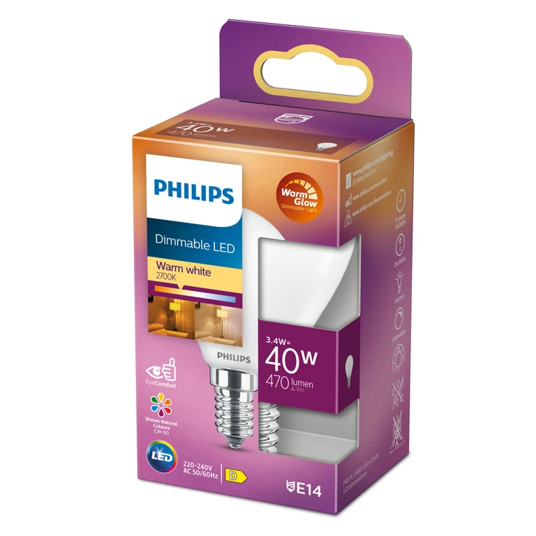Philips LED lichtbron E14 kogel mat dimbaar 470Lm 1 stuk