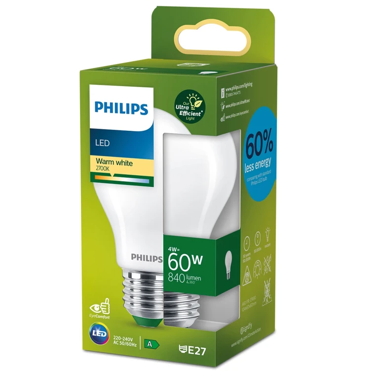 Philips LED Lichtbron A60 E27 4W 840lm Warm Wit - 1 stuk