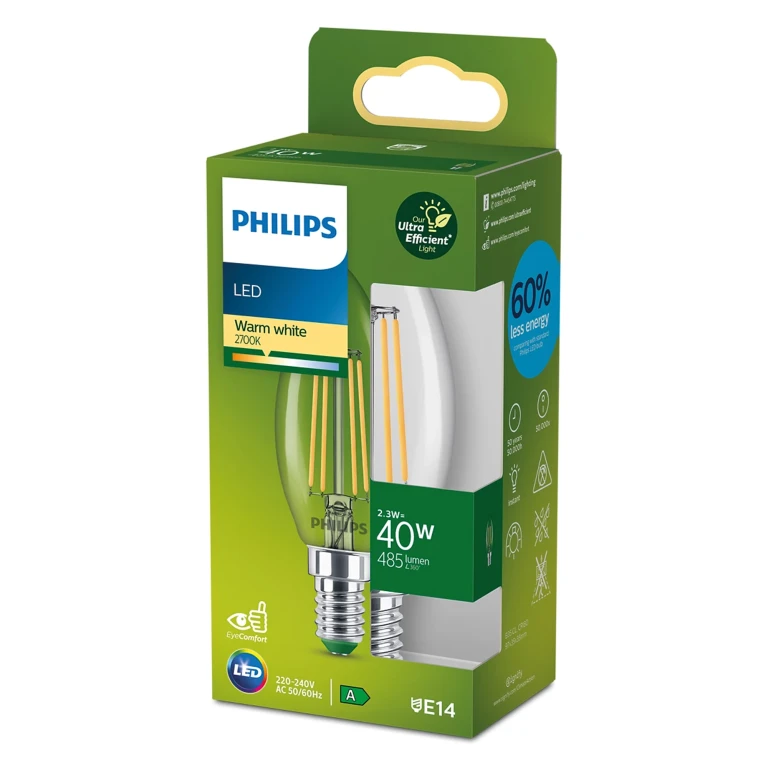Philips LED Kaarslamp E14 2.3W 485 Lm Warm Wit - 1 stuk
