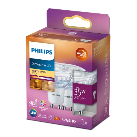 LED lamp GU10 35W 250Lm dimbaar warm glow 2st.
