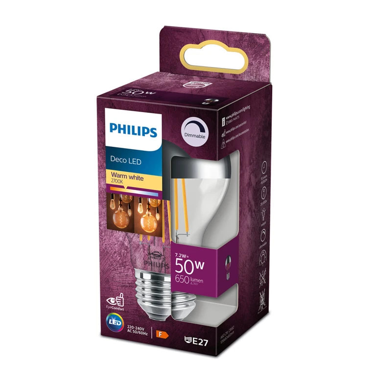 PHILIPS LED Lichtbron E27 Peer 7,2W 650Lm Helder Dimbaar - 1 stuk